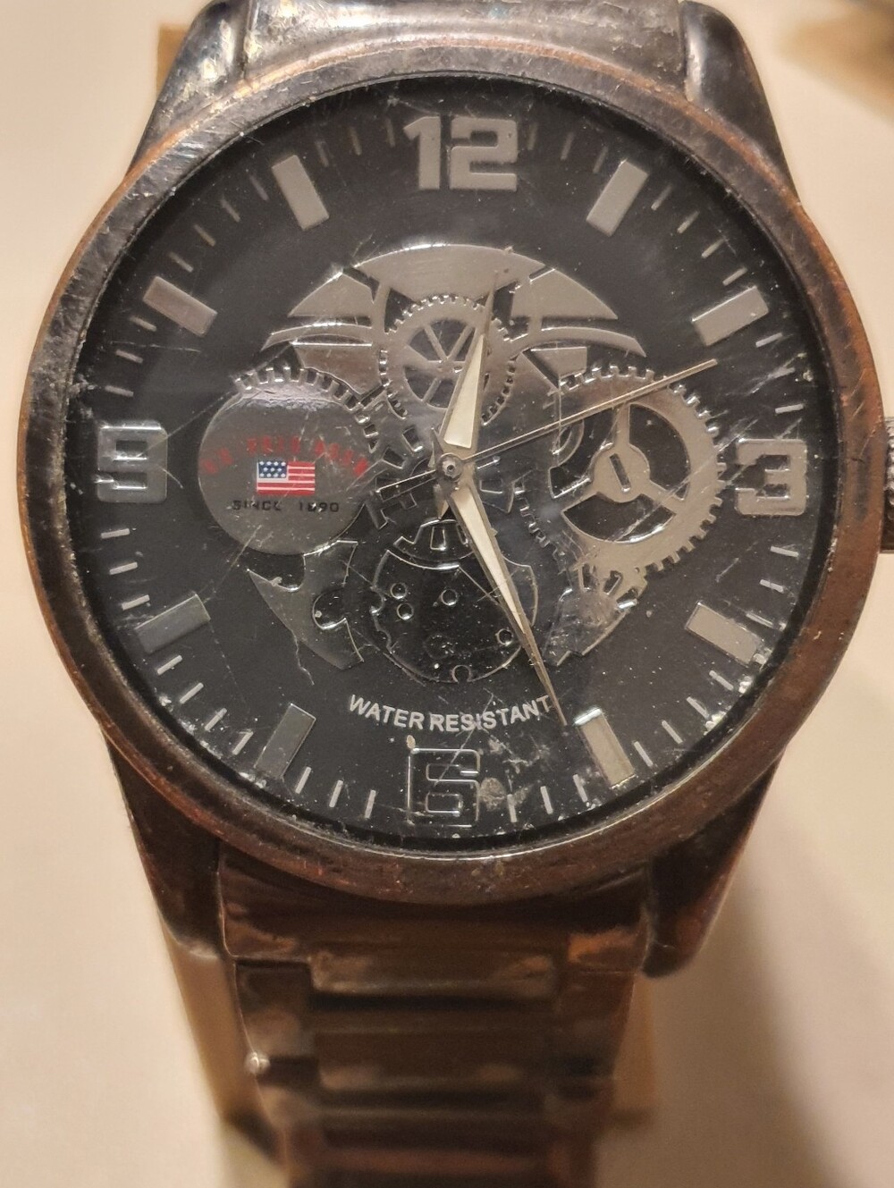 10/$20 US Polo Assn Black/Silver Stainless Steel Skeleton Style Men's Watch